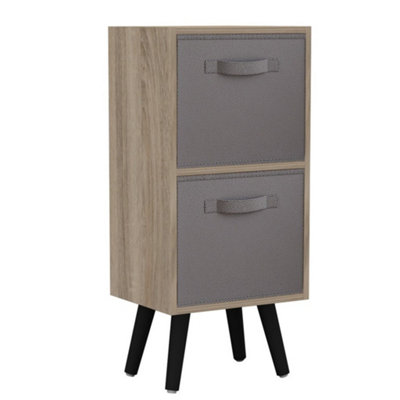 B&Q -  GreyBlackAntique Oak 2-Tier 2-Drawer Cube Shelving Unit With Scandinavian Legs