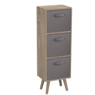 B&Q -  GreyPineAntique Oak 3-Tier 3-Drawer Cube Shelving Unit With Scandinavian Legs