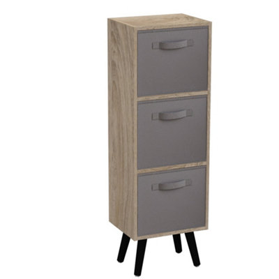 B&Q -  GreyBlackAntique Oak 3-Tier 3-Drawer Cube Shelving Unit With Scandinavian Legs