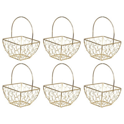 B&Q -  GoldSet Of 6Square Basket Small Wire Mesh11X7X7Cm