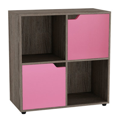 Urbn-Living Anthracite OakPink4-Cube Shelving Unit With Wooden DoorsSquare from B&Q
