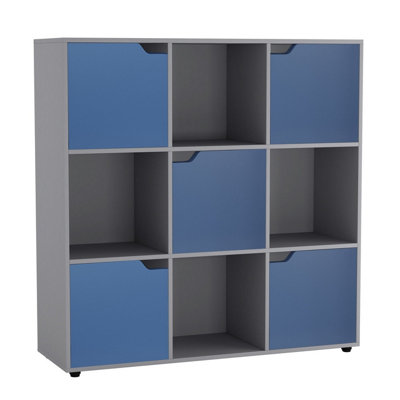 B&Q -  GreyBlue9-Cube Shelving Unit With Wooden Doors