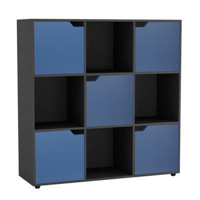 B&Q -  BlackBlue9-Cube Shelving Unit With Wooden Doors