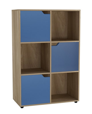 B&Q -  OakBlue6-Cube Shelving Unit With Wooden Doors