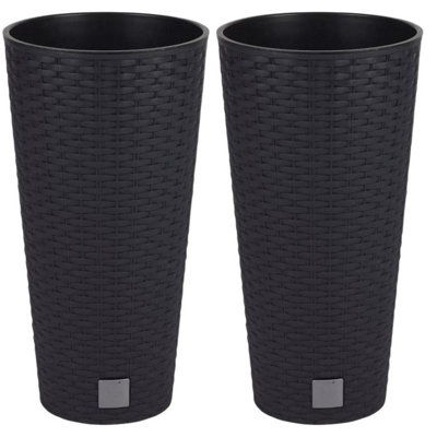 Urbn-Living BlackSet Of 2Rato Round Flower Pot38X20X20Cm from B&Q