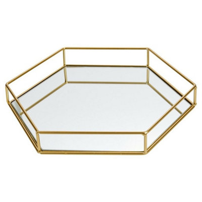 B&Q -  LargeHexagon Metal Gold Mirror Tray