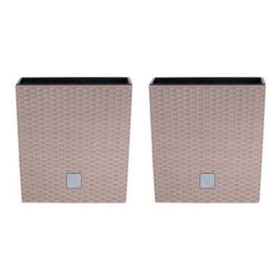 Urbn-Living BeigeSet Of 220Cm Rato Rattan Design Plant Pots Square -1-2 Pack from B&Q
