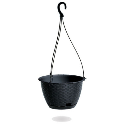 B&Q -  BlackSet Of 1Ratolla Round Hanging Plastic Planter14.2X21.7X21.7 Cm