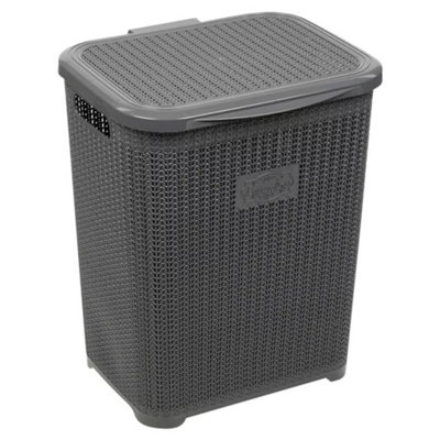 B&Q -  Grey45L Violetta Laundry Basket Hamper W/ Handles & Lid