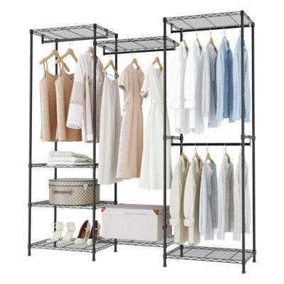 B&Q -  174Cm Black 4 Rail Wire Garment Rack With 8 Shelves Freestanding Open Wardrobe