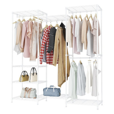 B&Q -  174Cm White 4 Rail Wire Garment Rack With 8 Shelves Freestanding Open Wardrobe