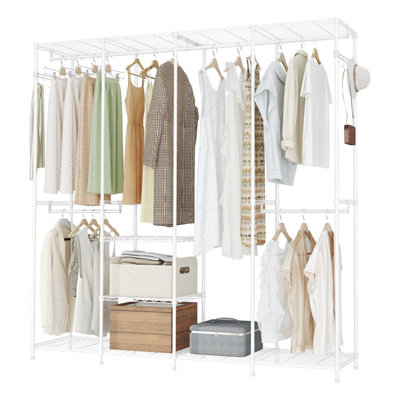 B&Q -  195Cm White 4 Column Wire Wardrobe With 4 Rails 6 Shelves And Side Hooks