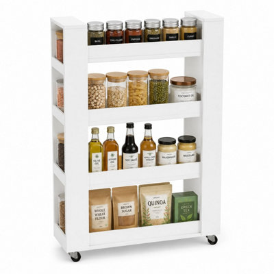 B&Q -  Slim White 4-Tier Rolling Kitchen Storage Trolley Cart Narrow Gap Utility Unit