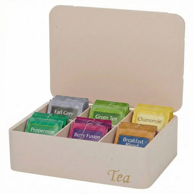Urbn-Living Wooden Tea Storage Box Organiser Kitchen Tea Bag Holder With LidPink 6 Compartment