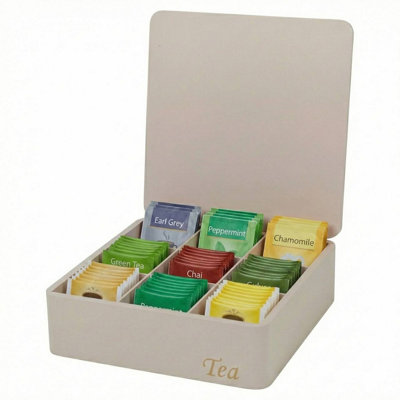 Urbn-Living Wooden Tea Storage Box Organiser Kitchen Tea Bag Holder With LidPink 9 Compartment