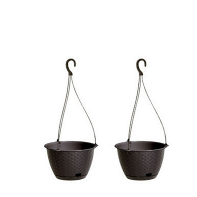 B&Q -  BrownSet Of 2Ratolla Round Hanging Plastic Planter14.2X21.7X21.7 Cm