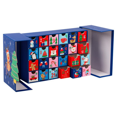 Urbn-Living Blue Fill Your Own Advent Calendar Gift Box 24 Drawers Reusable Christmas Countdown