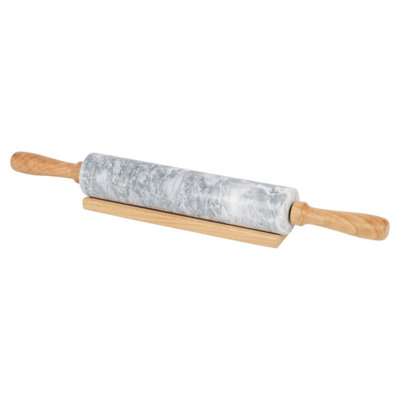 B&Q -  Marble Rolling Pin With Wooden Cradle Stand2 Piece Set For Pastry Dough Fondant