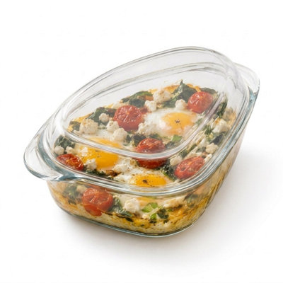 B&Q -  1L Set Of 1 Triangle Glass Casserole Dish With Lid Borosilicate Ovenware Airfryer