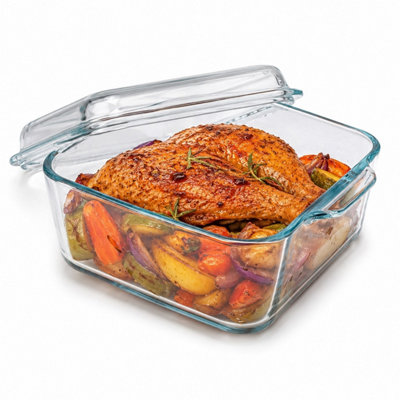 B&Q -  1L Set Of 1 Square Glass Casserole Dish With Lid Borosilicate Ovenware Airfryer