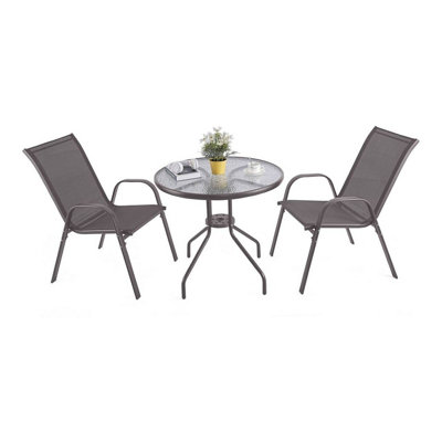 Urbn-Living Urbnliving 3 Piece Garden Bistro Set Round Glass Table & 2 Chairs Outdoor Patio Balcony FurnitureBrown from B&Q