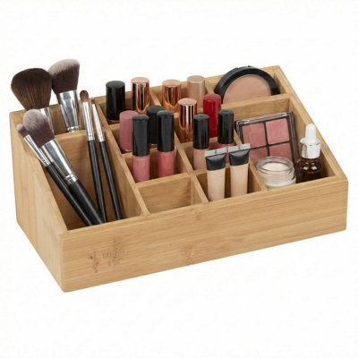 Urbn-Living Urbnliving Bamboo Wooden Make Up Cosmetic Organiser Vanity Storage Box12 Compartment from B&Q