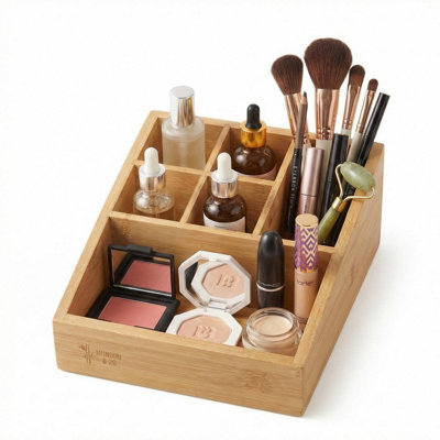 Urbn-Living Urbnliving Bamboo Wooden Make Up Cosmetic Organiser Vanity Storage Box6 Compartment from B&Q