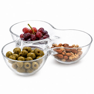 B&Q -  Crystallin Glass Divided Snack Bowl Serving Dish For DipsOlives & NibblesTriple Bowl (Round)