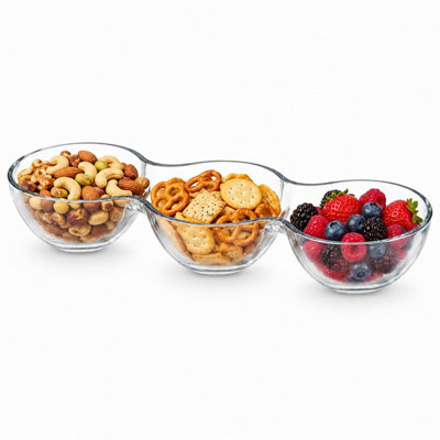 B&Q -  Crystallin Glass Divided Snack Bowl Serving Dish For DipsOlives & NibblesTriple Bowl (Long)