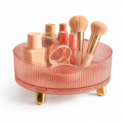 Urbn-Living Urbnliving Pink Ribbed Rotating Makeup Organiser Acrylic Cosmetic Storage Tray from B&Q