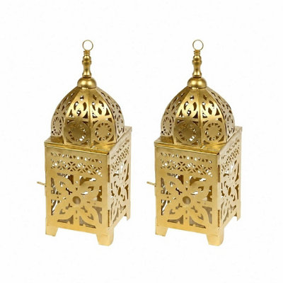 B&Q -  Urbnliving Gold Metal Moroccan Lantern Tealight & Votive Candle HolderSmall Set Of 2