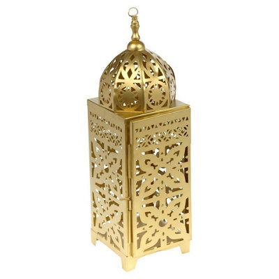 B&Q -  Urbnliving Gold Metal Moroccan Lantern Tealight & Votive Candle HolderLarge Set Of 1