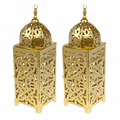 B&Q -  Urbnliving Gold Metal Moroccan Lantern Tealight & Votive Candle HolderLarge Set Of 2