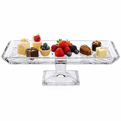 Queensway Home and Dining Queensway Home & Dining Handcrafted Crystallin Glass Rectangular Footed Dessert Server Platter Cake Stand from B&Q