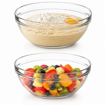 B&Q -  Queensway Home & Dining Clear Tempered Glass Mixing Bowl Stackable Salad Baking Serving DishwasherSmall & Set Of 2