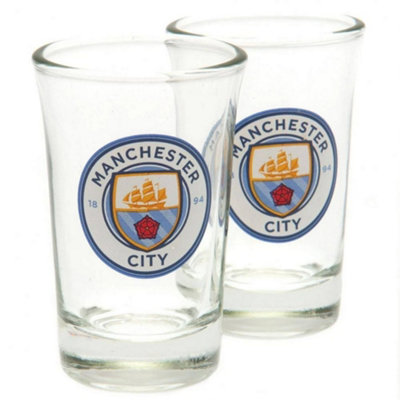 Manchester City Fc Wordmark Shot Gl (Pack Of 2) Clear/blue/red (One Size) from B&Q