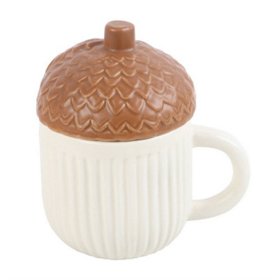  - Something Different Autumn Acorn Mug With Lid White/brown (One Size)