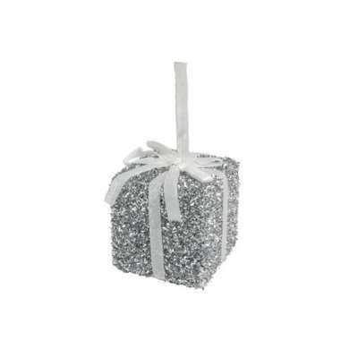 Davies Products Tinsel Present Christmas Decoration Silver (8Cm) from B&Q