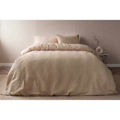 Belledorm Waffle Stripe Duvet Cover Set Latte (Double) from B&Q