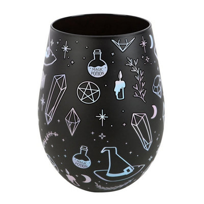 - Something Different Crystal Witch Print Stemless Wine Gl Black/blue (One Size)