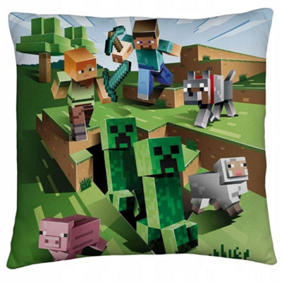 B&Q Minecraft Characters Filled Cushion (40Cm X 40Cm) Green/Blue/Brown
