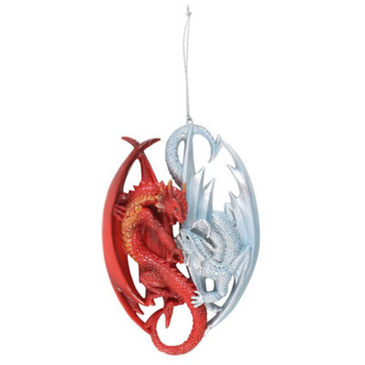  - Anne Stokes Fire And Ice Dragon Hanging Ornament Red/white (One Size)