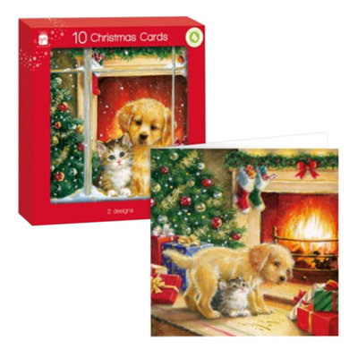  - Ig Design Square Kittens & Puppies Christmas Card (Pack Of 10) Red/green (One Size)