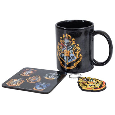 Harry Potter Hogwarts Crest Mug Coaster And Keychain (One Size) Black/Yellow