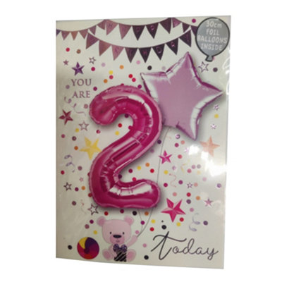 Sensations You Are 2 Today Star Foil Balloon (Pack Of 2) Pink (One Size) from B&Q