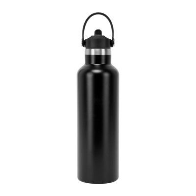 Tridri Plain Flip Up Straw Water Bottle Black (One Size)