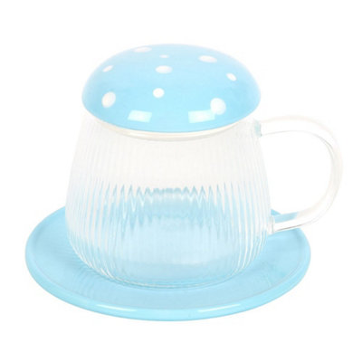 Something Different Mushroom Gl Mug & Saucer Clear/blue (One Size) from B&Q
