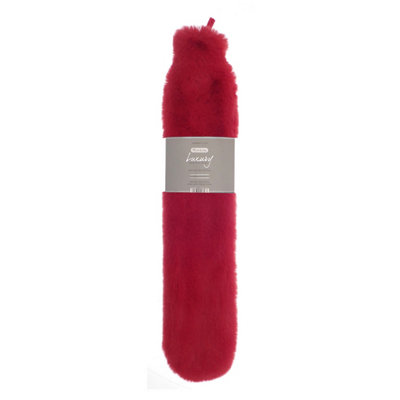  - Ribbon Super Luxury Long Faux Fur Hot Water Bottle And Cover Scarlet Red (One Size)