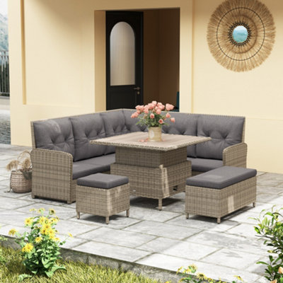 Outsunny 6 Pcs Rattan Garden Furniture Sectional Corner SofaLight Grey from B&Q