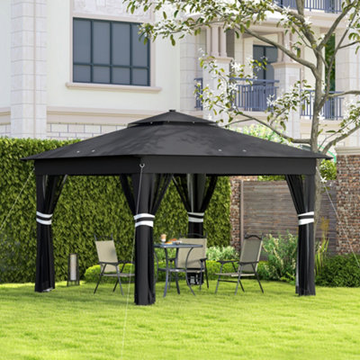 Outsunny 3.36X3.36M Pop Up Gazebo W/ Solar-Powered Led Lights Netting Black from B&Q